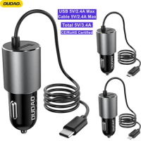 DUDAO USB Car Charger 3.4A with Lightning Cable for iPhone Micro usb Type C Cable Car Charger