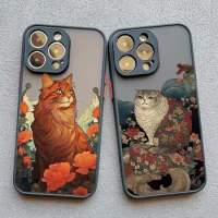 Japanese Anime Style Case For iPhone XS X XR SE 2020 Cat Case For iPhone 7 8 11 12 13 14 15 Plus Pro Max Mini Shockproof Covers