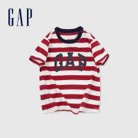 【GAP】男幼童裝 Logo純棉圓領短袖T恤-紅白條紋(890229)