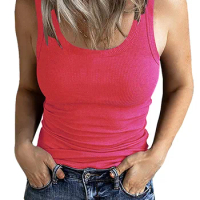 Women's sleeveless low crew neck ribbed vest slim basic halter top T-shirt