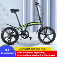 20 inch folding bicycle aluminum alloy adult variable speed disc brake integrated wheel bike children's light portable cycling