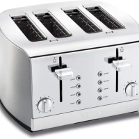 Krups Breakfast Set Stainless Steel Toaster 4 Slice 1500 Watts 6 Brown Settings, Defrost, Reheat, High Lift Lever Silver