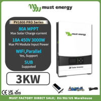 MUST ENERGY 3KW 450V On Off Grid Hybrid Solar Inverter MPPT 80A Charge Controller With WIFI Build in