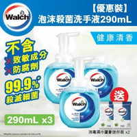 威露士泡沫殺菌洗手液健康清香290ml*2+補充裝290ml+威露士消毒濕巾蘆薈迷你裝7片*2 (新舊包裝隨機發放)