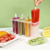 Cetakan Ice Krim Cetakan Es Lilin loli Jelly Mambo Ice Cream Popsicle 4 Sekat Bahan Plastik Import E