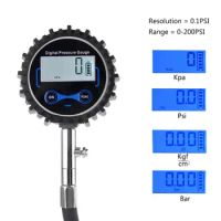 Digital Tire Pressure Gauge 200 PSI Interchangeable Air Chuck for Cars Motorcycle Rv SUV Truck TPMS Bike Tyre 4XFD