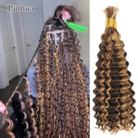 Highlight Deep Wave Braiding Human Hair For Boho Braids Crochet Micro Knotless Bohemian Box Braids Double Drawn Bulk Hair Linhua