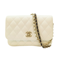 【二手名牌BRAND OFF】CHANEL 香奈兒 黑色 白色 羊皮 子母包 肩背包 變色