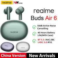 China Version realme buds Air 6 TWS Earphone Hi-Res LHDC 5.0 Active Noise Reduction Wireless Headphone Bluetooth 5.3 IP55 New