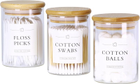 3 Pack Glass Qtip Holder Dispenser Apothecary Jars with Lids for Bathroom Cotton Ball Pad Swab Holde