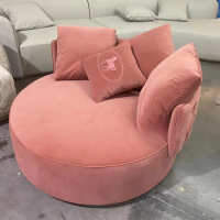 design modern arm accent chair leisure daybed living room occasional lounge chair hotel lobby pink tufted round barrel chair