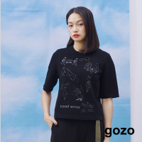 【gozo】旅行no lucky配色短版T恤(黑色)