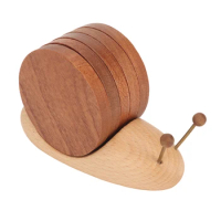 Cartoon snail solid wood coaster set Home tea cup coffee coaster non-slip heat insulation mat placemat set Home Decor