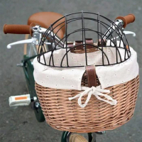 Vintage Rattan Pet Bicycle Basket Cat and Dog Carrier for Bikes and Scooters Kids' Bike Cart Accessory EcoFriendly Transport