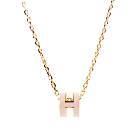 【HERMES】Mini Pop H pendant 立體橢圓簍空項鍊(粉色/金色)