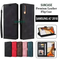 SUNCASE samsung A7 2018 cover hp model dompet multi fungsi flip case wallet leather SUNCASE BLACK