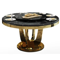 Marble Top Round Dining Table Stainless Steel Metal Bottom Dining Table for Kitchen