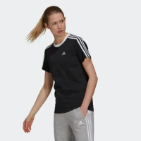 【adidas 愛迪達】短袖上衣 ESSENTIALS 女款 黑(GS1379)