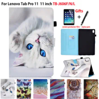 Cute Cat Case For Lenovo Tab P11 Cover Auto Wake Funda For Lenovo Tab P11 TB-J606F J606N J606L Silicone PU Leather Shell +Gift
