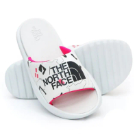 【The North Face】女 Triarch Slides 輕量便利LOGO拖鞋.戶外海灘沙灘涼鞋(5JCB-677 白色印花/亮珊瑚 N)