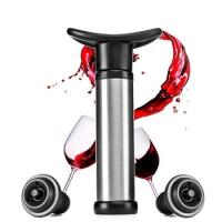 LMETJMA Pumping Wine Stopper Stainless Steel Wine Saver with 2 Bottle Stoppers Wine Fresh Keeping 14 Days KC0818-2
