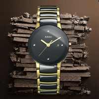 RADO 雷達表 官方授權R01 Centrix晶萃真鑽石英女腕錶 黑陶瓷金標款28㎜ (R30930712)