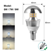 E27 E14 5W 9W LED Mirror Bulb Half Silver SMD bulb e14 light lights Ball Bedroom lamp 85/265V 60W/ha