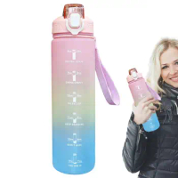 1 Liter Water Bottle Drinking Bottle Sports Water Bottle With Time Marker And Straw Portable Reusable Cups Leakproof