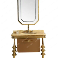 Stainless Steel Bathroom Cabinet Combination Bathroom Marble Washstand Smart Mirror Antique European Style Washbasin