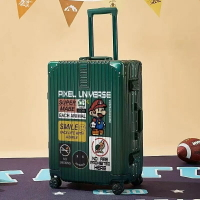 塗鴉行李箱 拉桿箱 拉鏈箱 鋁框加厚旅遊箱 卡通超級馬里奧高顏值出行箱 男女CP值潮流時尚遊玩大容量 20吋28吋
