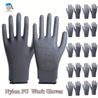 12 Pairs CE Certificated Black Polyester PU Work Safety Gloves Mechanic Working Gloves For Garden Labor Protection gloves EN388