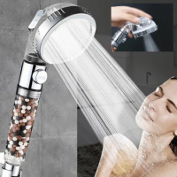 3 Modes Adjustable Shower Head High Pressure Water Saving Tourmaline Balls Filter SPA Switch Button Spray Bathroom Accessories