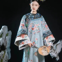 Women's Han Chinese Clothing New Qing Dynasty Imperial Concubine Style Printed Placket Cappa Pluvialis Wear