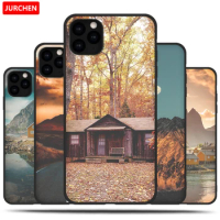 JURCHEN Phone Case For iPhone 11 Pro Max Fashion Landscape Printing For iPhone 11Pro Max Silicone Black Matte Thin Back Cover