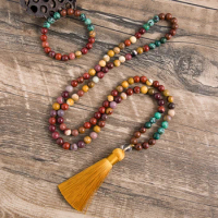 8mm Natural Mahogang Obsidian Stone and Mookaite Neckalce For Women Men Japamala Sets Meditation Yoga 108 Mala Beads Jewelry