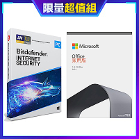 [組合]Bitdefender 必特網路資安防毒軟體1設備18個月(卡片版)+微軟 Office 2021 家用版-中文盒裝(無光碟）
