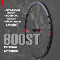FIM-Flyweight MTB Wheelset for Mountain Bike, Tubeless Ready XC Width, Carbon Hookless Boost Wheels, 29er 15*110 12*148, 27 30mm