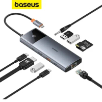 Baseus Metal Gleam 10-in-1 USB HUB 4K@60Hz HDMI-Port DP Gigabit Ethernet Port USB 3.2 10Gbps PD USB-C Hub Adapter For Laptops