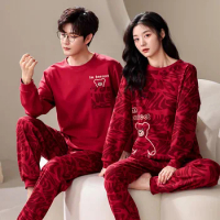 Spring Autumn 100% Cotton Women's Sleepwear Cute Cartoon Pajama Men Casual O Neck Nightgowns for Couples Loungewear Freeship