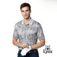 【Lynx Golf】男款歐洲進口布料迷彩風緹花胸袋款短袖POLO衫-灰色