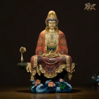 18.9in Pure Brass 24K Gold Comfortable Buddism godness Guanyin Buddha Statue Kwan-yin Bodhisattva Copper Decoration Home Gift