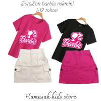 One.set Rokmini rok pendek cargo mini kaos barby 1-13 tahun anak perempuan koreant style Pink Abu Pa