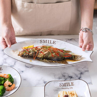 盤子 創意簡約歐式魚盤子家用大號長方形餐盤蒸魚盤子北歐烤魚盤可微波