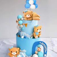 Luxury Blue Big Teddy Bear Cake Decoration Teddy Bear Baby Shower Decoration Teddy Bear Birthday Cake Decoration