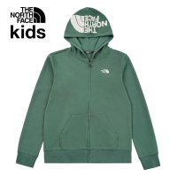 【The North Face 官方旗艦】北面兒童綠色大尺寸刺繡LOGO印花連帽外套｜8DCKHCH