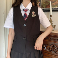 jk制服套裝短款西裝馬甲胸章修身日系高校學院風襯衫背心百褶裙女