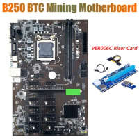 HOT-BTC B250 Mining Motherboard With VER006C Riser Card 12Xgraphics Card Slot LGA 1151 DDR4 USB3.0 For BTC Miner Mining