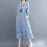 【MsMore】法國香風蕾絲彈力寬鬆長袖洋裝#107461(5色)