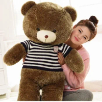 120cm teddy bear plush toy blue stripes sweater bear doll gift w4101