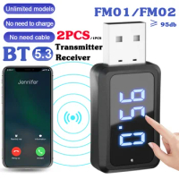 1/2pcs FM02 USB Car FM Transmitter and Receiver Bluetooth 5.3 Handsfree Call Car Kit Auto Wireless Audio Car Adapter Accessories